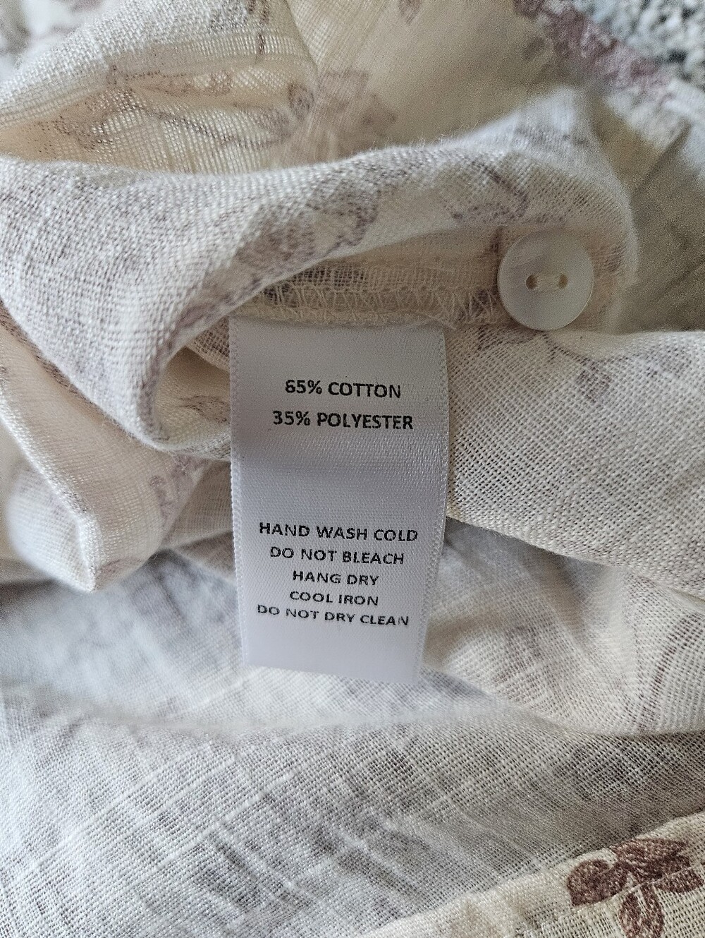 Neuflora Boho Floral Button-Front Women’s Top — Cream with Dusty Rose Print - Picture 5 of 5